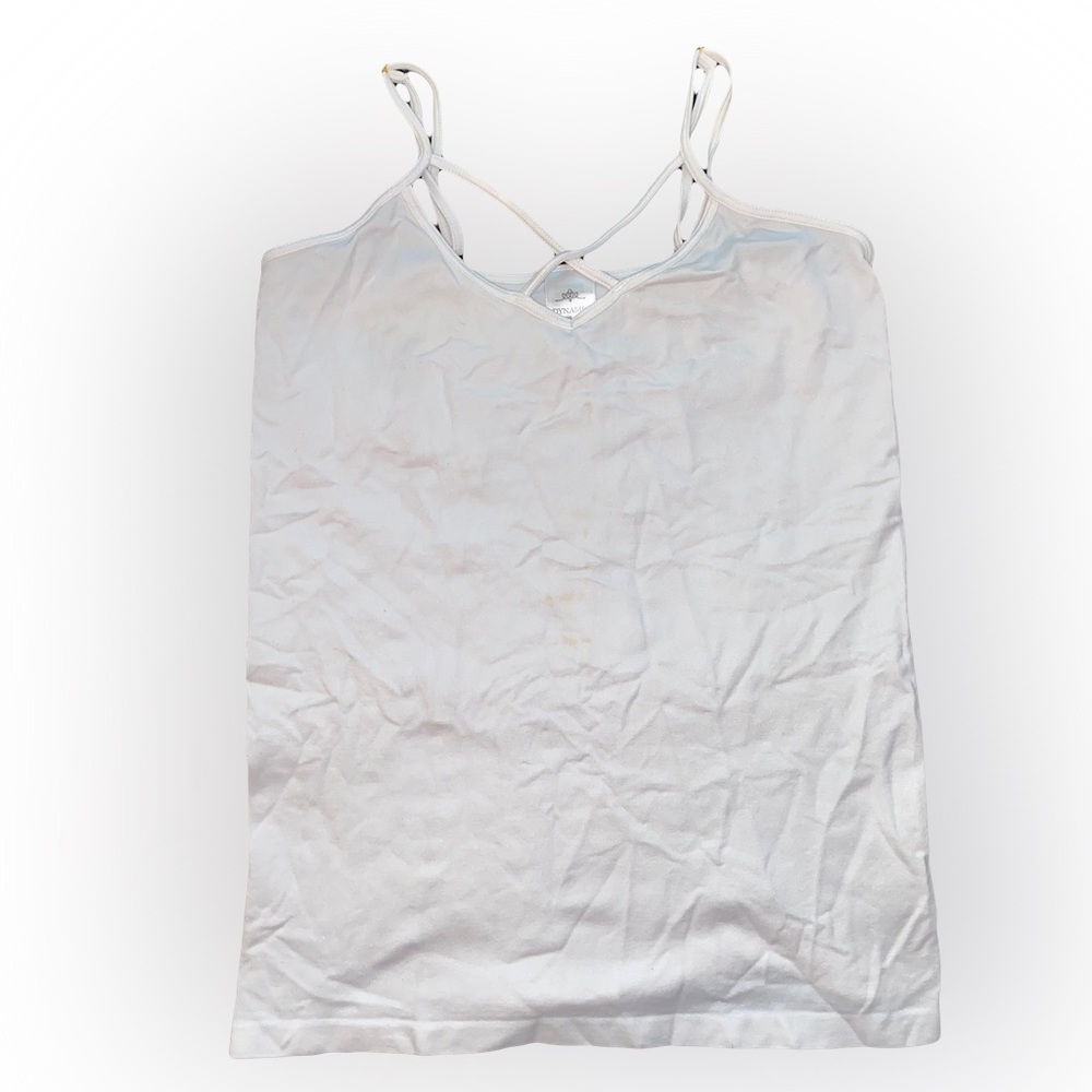 NWOT DYNAMIC SEAMLESS APAREL WHITE CRISSCROSS NECK TANK TOP // SIZE SMALL🤍